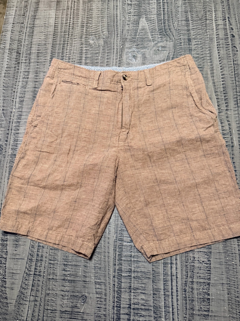 Daniel Cremieux Men's Light Brown Textured Flat Front Linen Shorts